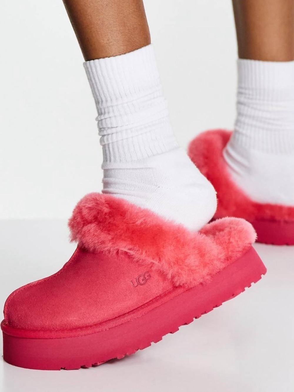 UGG Women's Hot Pink Suede Shearling Platform Clog